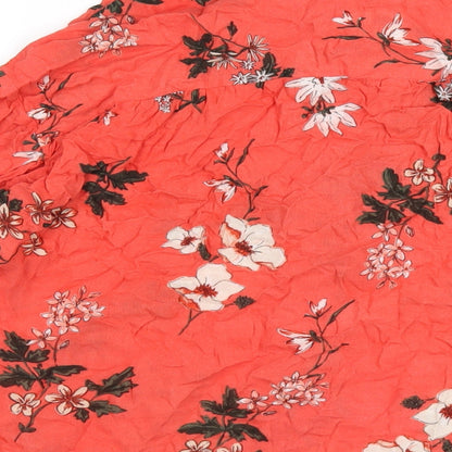 Marks & Spencer Womens Red Floral Viscose Basic Button-Up Size 10 Collared