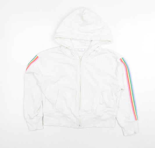 Gap Girls White Cotton Full Zip Hoodie Size 10 Years Zip
