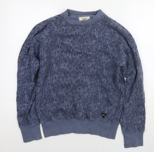 Realm & Empire Mens Blue Geometric Cotton Pullover Hoodie Size S