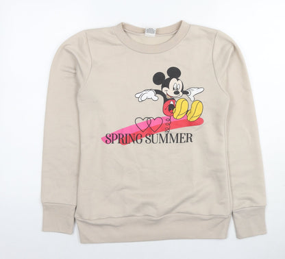 Preloved Disney Womens Beige Polyester Pullover Hoodie Size 8 Pullover - Mickey Mouse Spring Summer - Front