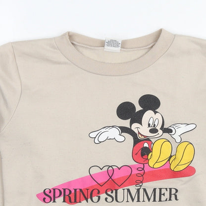 Preloved Disney Womens Beige Polyester Pullover Hoodie Size 8 Pullover - Mickey Mouse Spring Summer - Detail