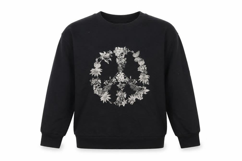 A Postcard From Brighton Womens Black Cotton Pullover Sweatshirt Size S Pullover - Flowers Peace