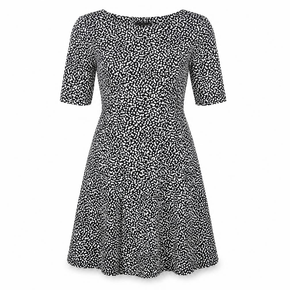 Connected Apparel Womens Black Polka Dot Polyester A-Line Size 10 Boat Neck
