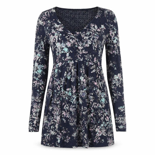 FatFace Womens Blue Floral Viscose A-Line Size 6 V-Neck