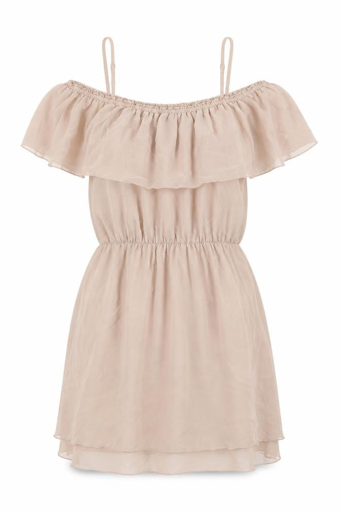 H&M Womens Beige Polyester Mini Size 8 Off the Shoulder
