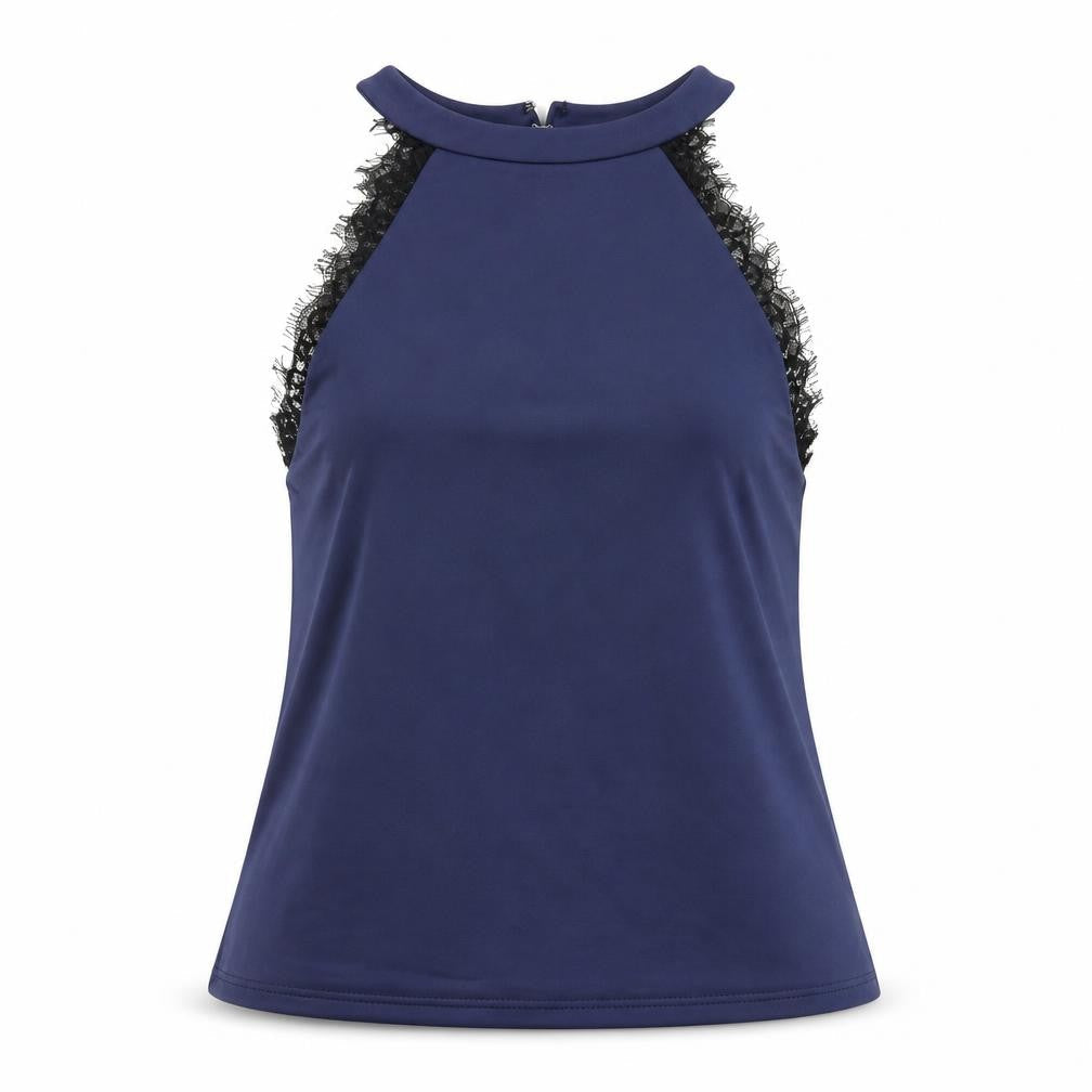 Topshop Womens Blue Polyester Cropped Blouse Size 8 Round Neck
