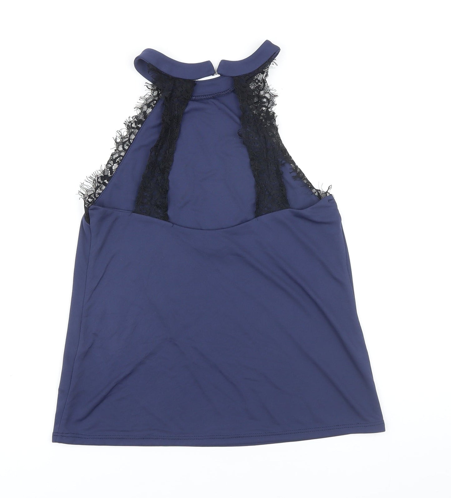 Topshop Womens Blue Polyester Cropped Blouse Size 8 Round Neck