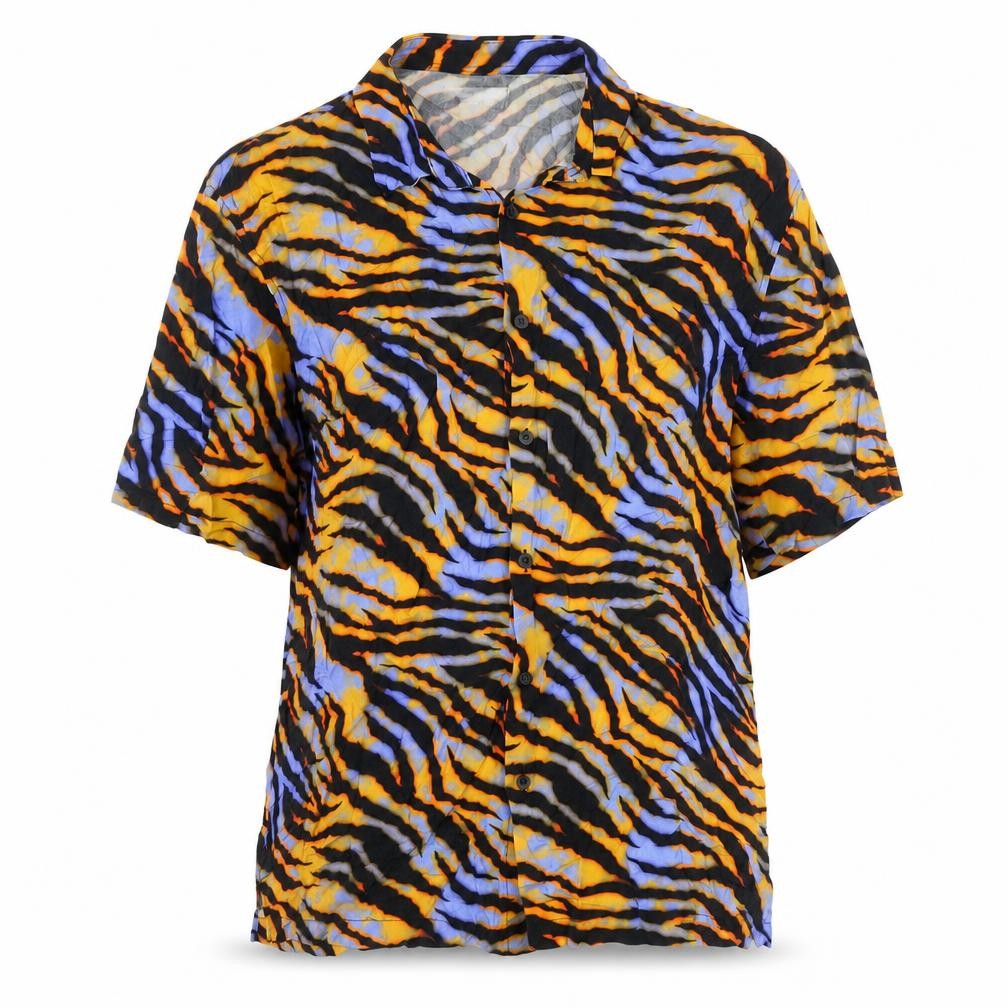 Bershka Womens Multicoloured Animal Print Viscose Basic Blouse Size M Collared