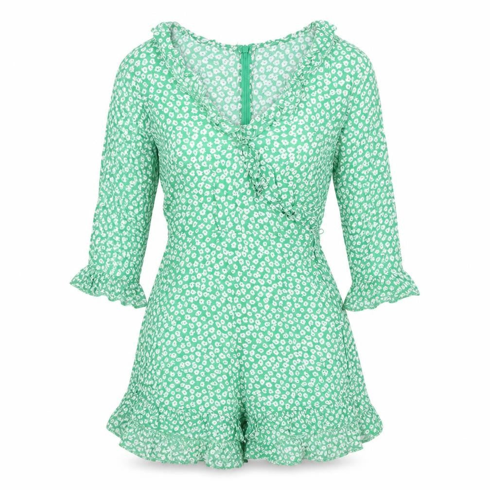 Topshop Womens Green Floral Viscose Playsuit One-Piece Size 8 Zip