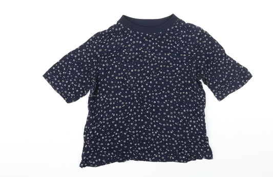 M&S Womens Blue Floral Viscose Basic T-Shirt Size 10 Round Neck