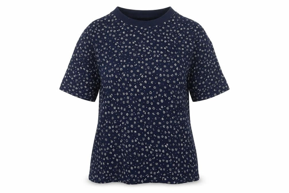 Marks & Spencer Womens Blue Floral Viscose Basic T-Shirt Size 10 Round Neck