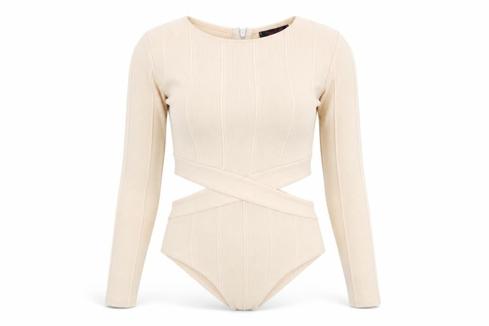Edge Womens Beige Polyester Bodysuit One-Piece Size 10 Snap
