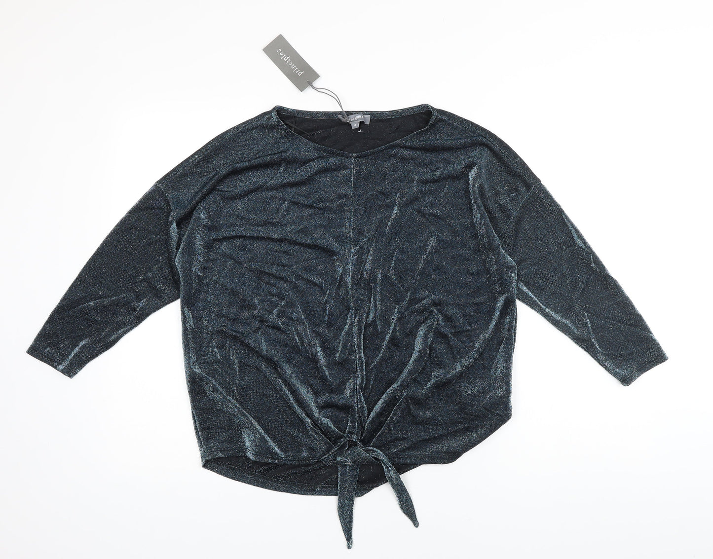 Principles Womens Blue Polyester Blend Ringer Blouse Size 14 Boat Neck - Glitter effect fabric
