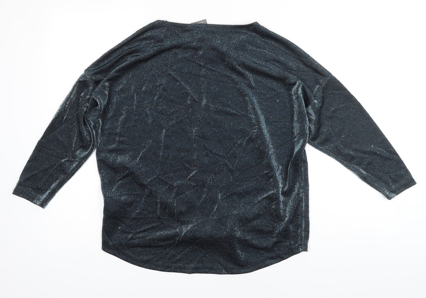 Principles Womens Blue Polyester Blend Ringer Blouse Size 14 Boat Neck - Glitter effect fabric