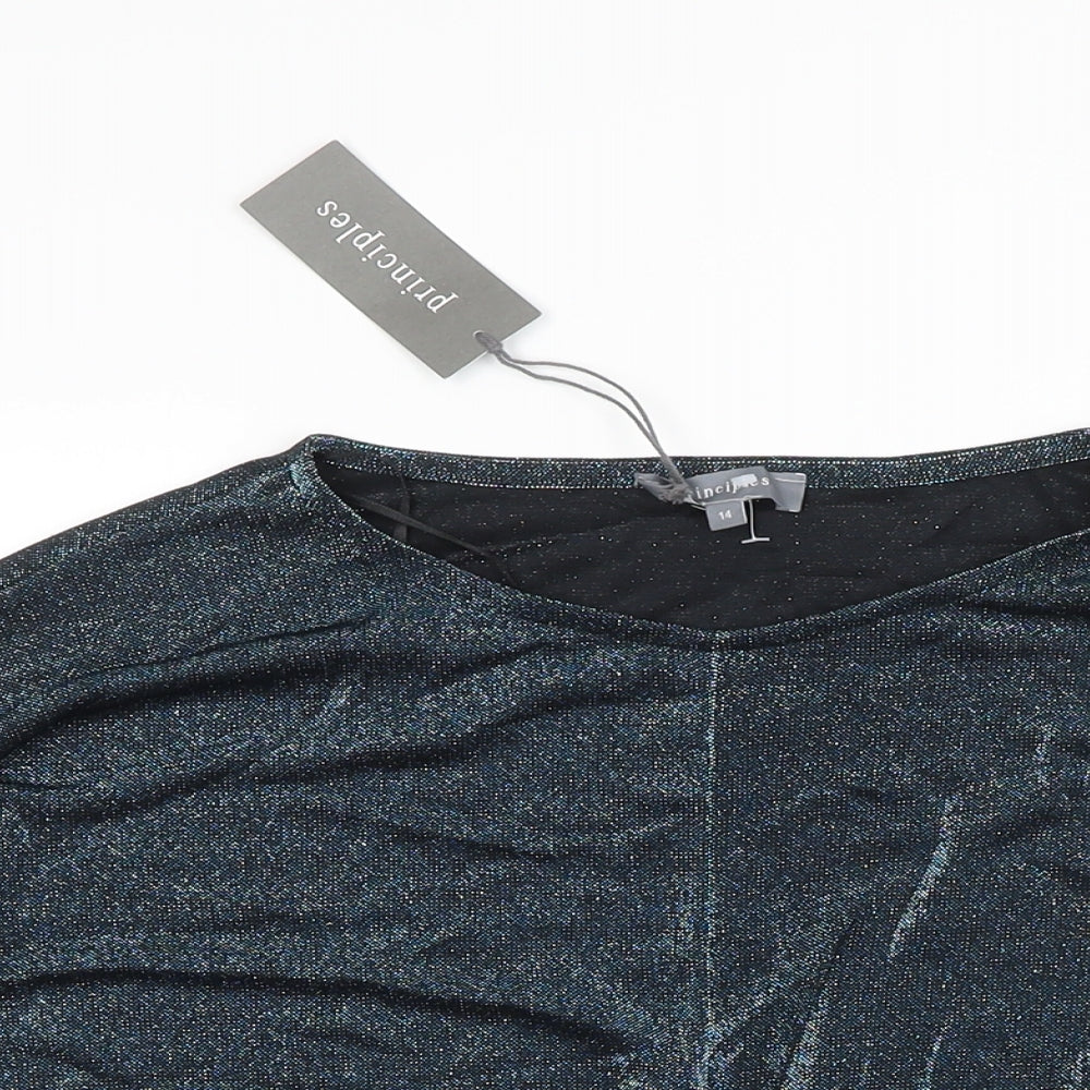 Principles Womens Blue Polyester Blend Ringer Blouse Size 14 Boat Neck - Glitter effect fabric