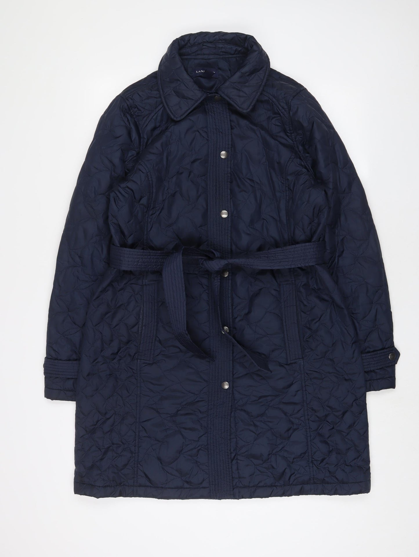 Lands' End Womens Blue Quilted Jacket Size M Snap - Belted