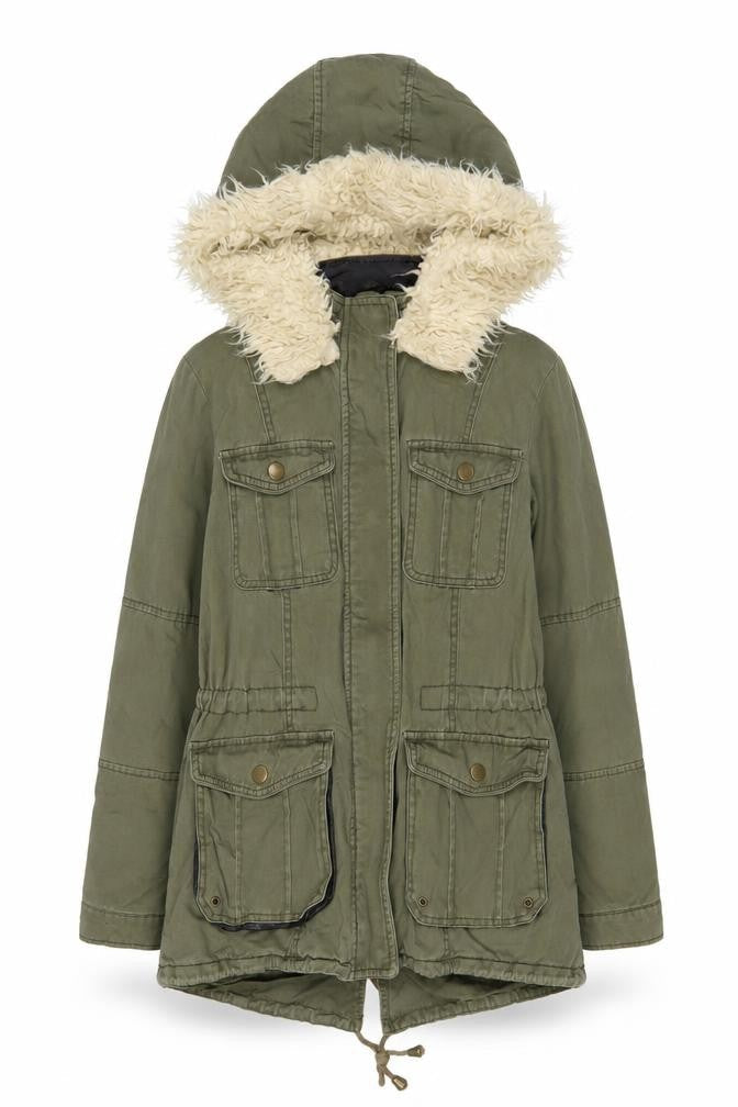 New Look Womens Green Parka Coat Size 8 Zip