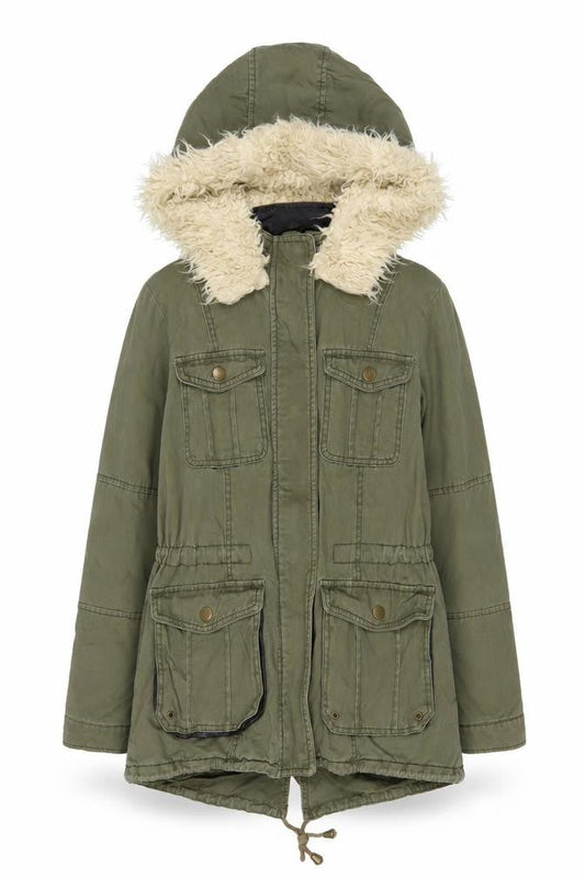 New Look Womens Green Parka Coat Size 8 Zip