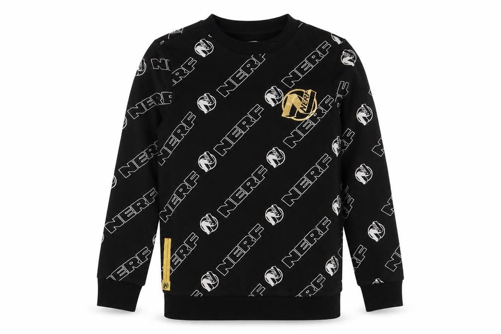 NERF Boys Black Geometric Cotton Pullover Sweatshirt Size 11-12 Years Pullover