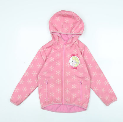 Front view of Disney girls’ pink rain coat coat, size 8, years zip - elsa