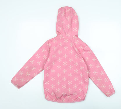 Back view of Disney girls’ pink rain coat coat, size 8, years zip - elsa