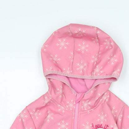 Close-up detail of Disney girls’ pink rain coat coat, size 8, years zip - elsa