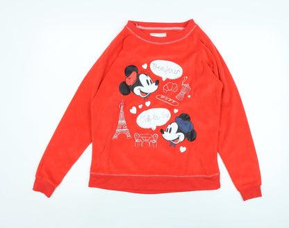 Preloved Disney Womens Red Crew Neck Polyester Pullover Jumper Size 8 - Bonjour Oooh La La - Front