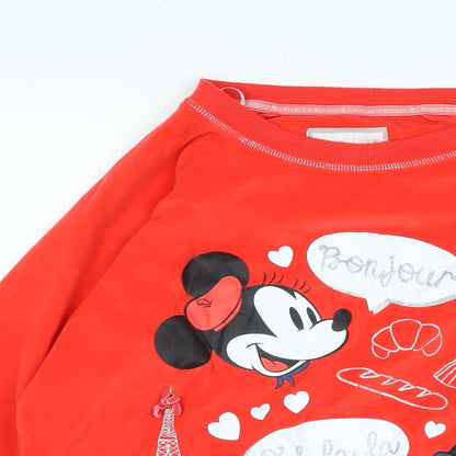Preloved Disney Womens Red Crew Neck Polyester Pullover Jumper Size 8 - Bonjour Oooh La La - Detail