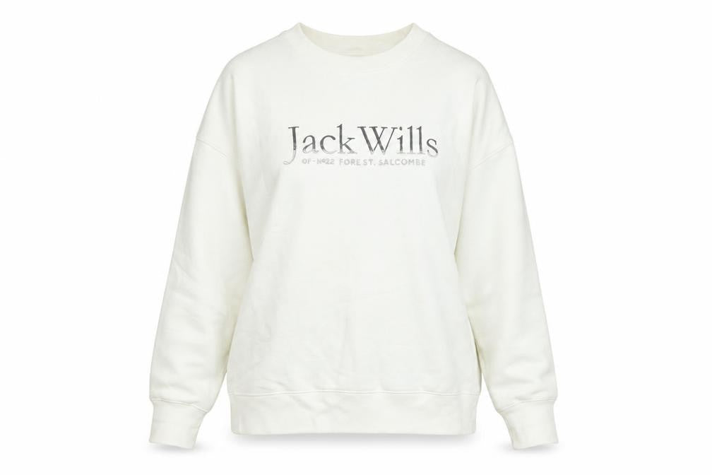 Jack Wills Womens Ivory Polyester Pullover Sweatshirt Size 8 - Logo