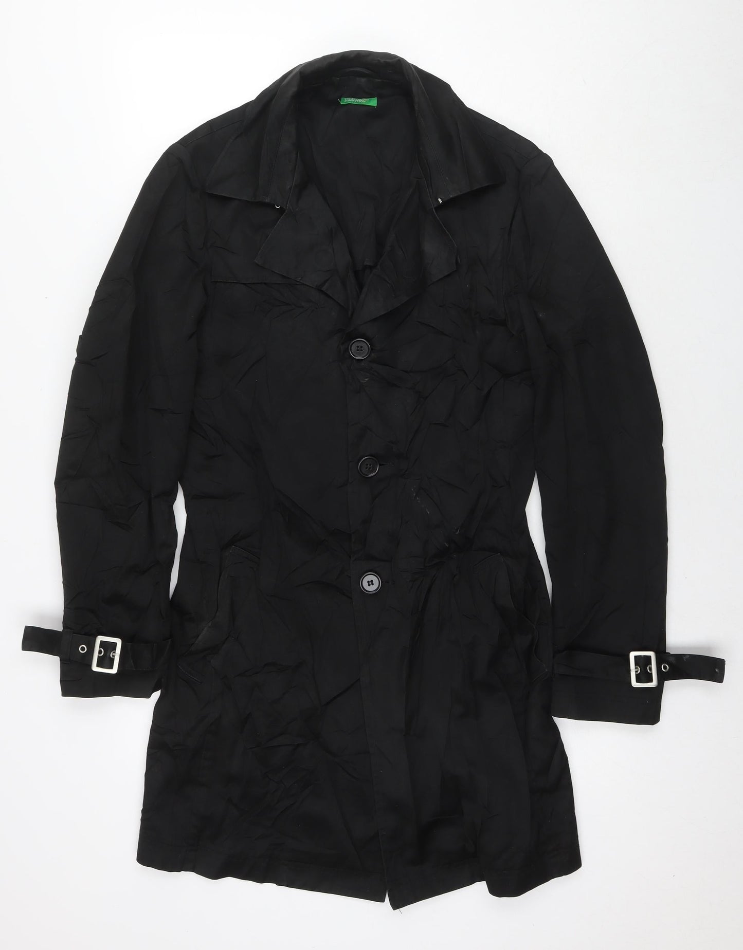 United Colors of Benetton Womens Black Trench Coat Coat Size 10 Button