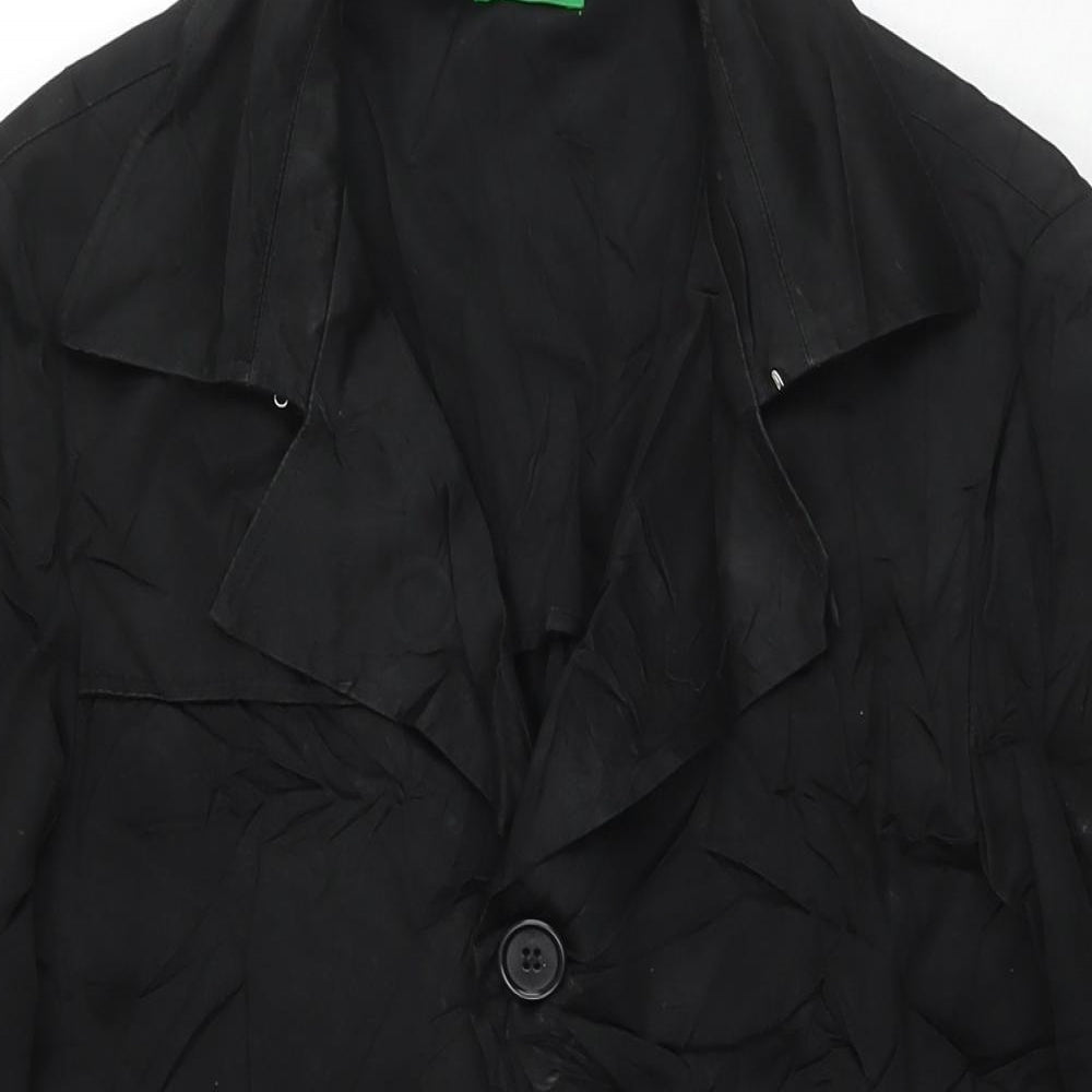 United Colors of Benetton Womens Black Trench Coat Coat Size 10 Button