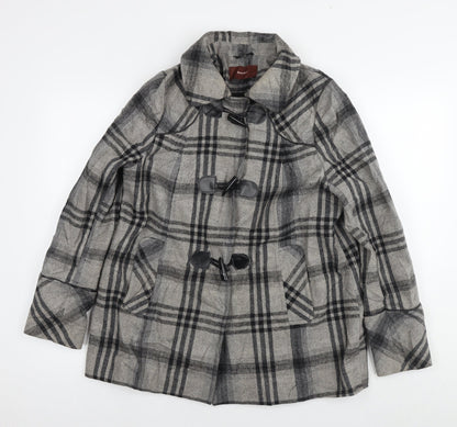 Savier Womens Grey Check Overcoat Coat Size 14 Snap