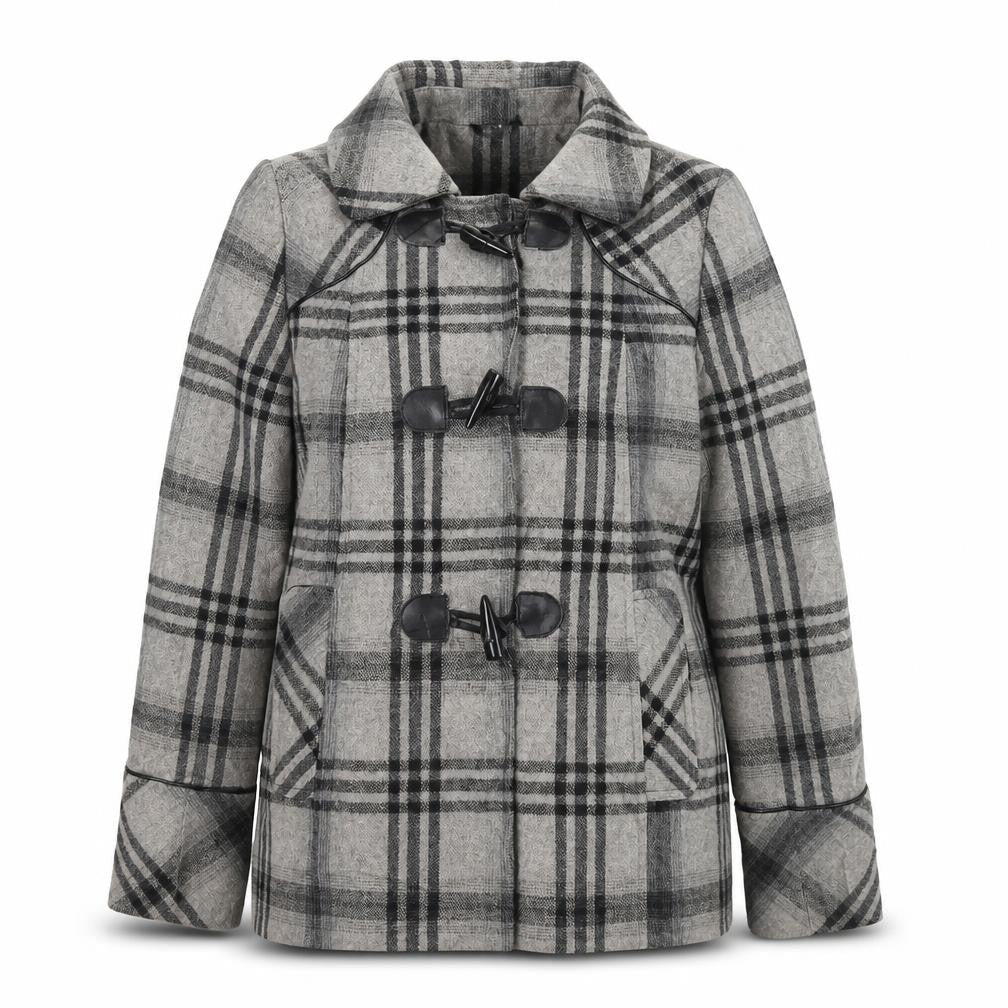 Savier Womens Grey Check Overcoat Coat Size 14 Snap