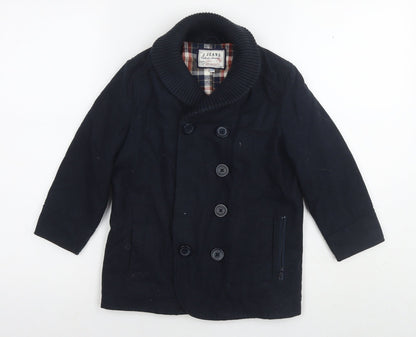 Additional front view of J Jeans boys’ blue pea coat coat, size 5, years button
