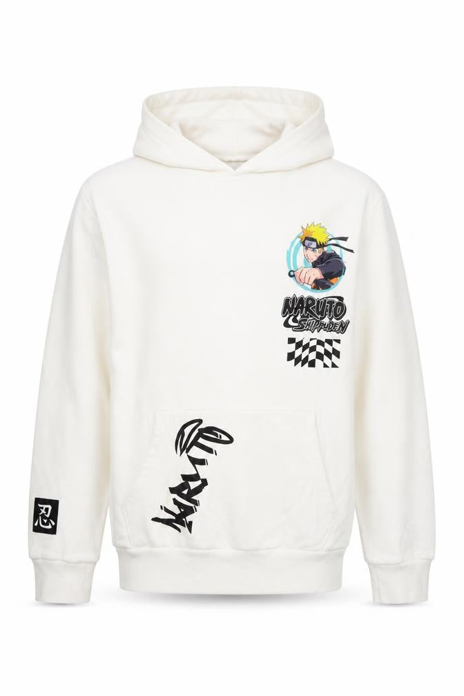 Naruto Boys White Cotton Pullover Hoodie Size 9-10 Years Pullover - Logo