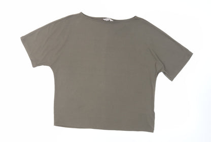 H&M Womens Green Polyester Basic T-Shirt Size S Boat Neck
