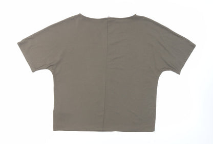 H&M Womens Green Polyester Basic T-Shirt Size S Boat Neck