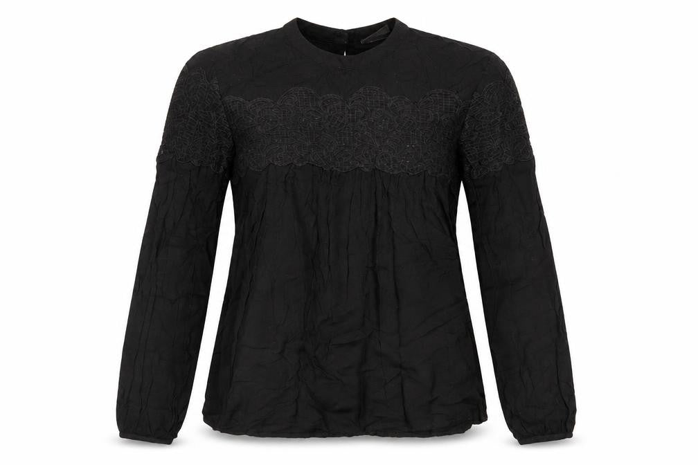VILA Womens Black Viscose Basic Blouse Size XS Round Neck - Lace Detail