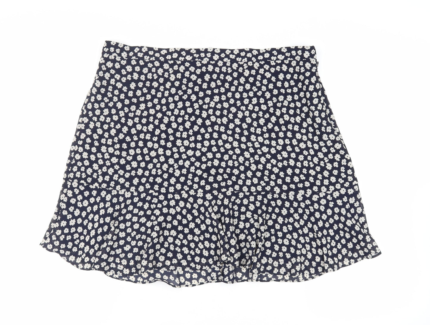Marks and Spencer Womens Blue Floral Polyester Flare Skirt Size 18 Zip