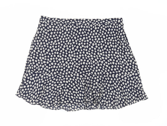 Marks and Spencer Womens Blue Floral Polyester Flare Skirt Size 18 Zip