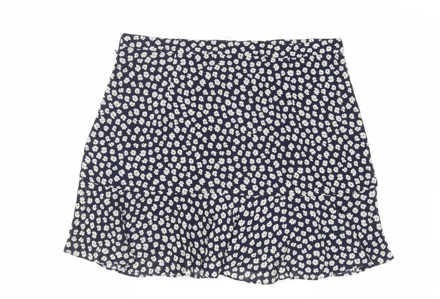 Marks and Spencer Womens Blue Floral Polyester Flare Skirt Size 18 Zip