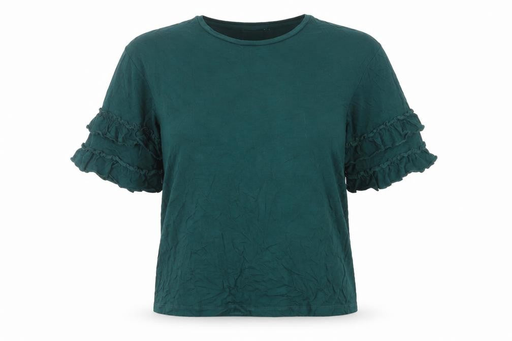 Kappahl Womens Green Viscose Basic T-Shirt Size S Crew Neck - Ruffle Sleeves
