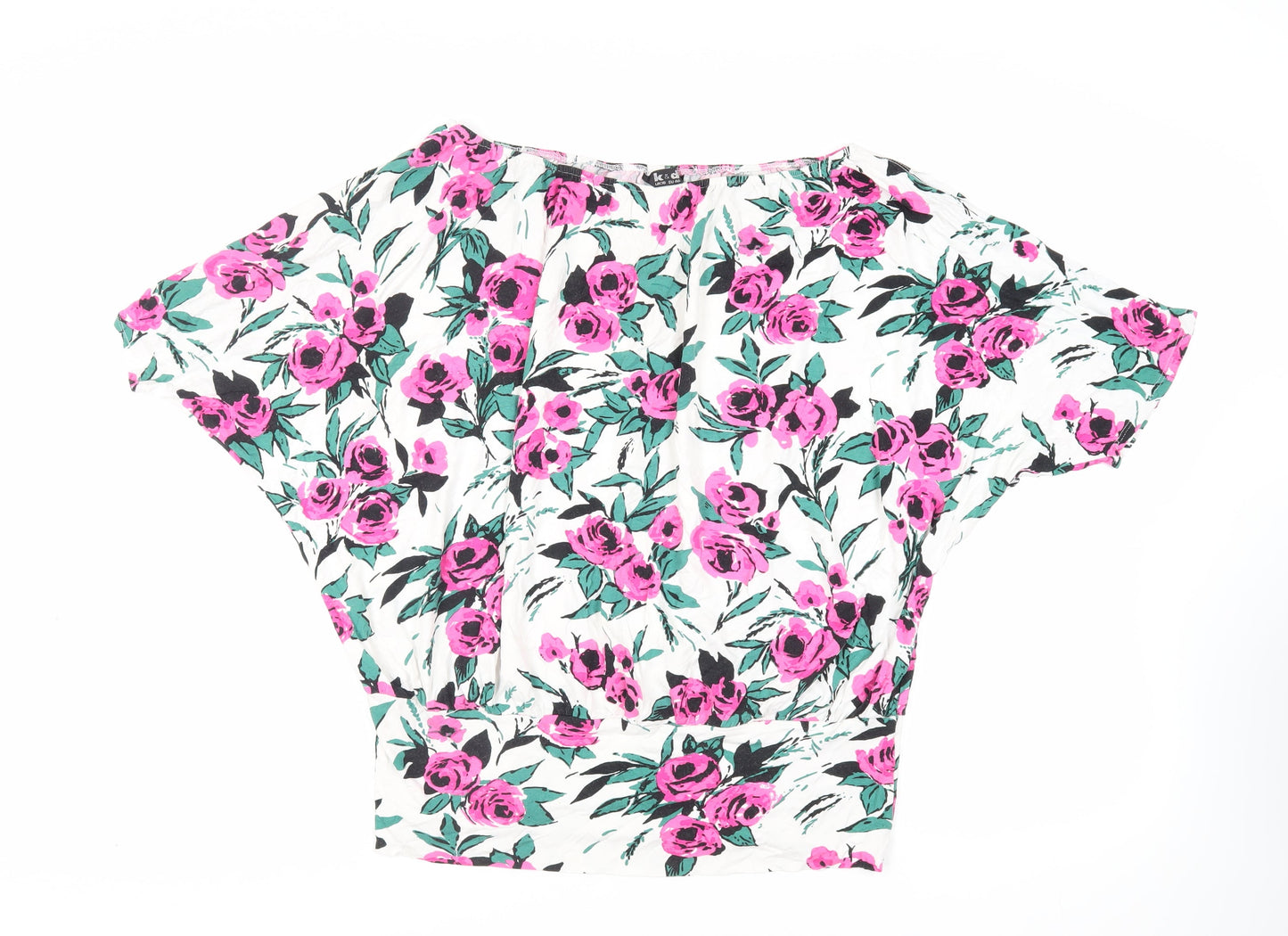 K&D Womens White Floral Viscose Basic Blouse Size 18 Off the Shoulder