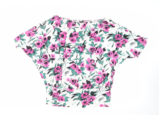 K&D Womens White Floral Viscose Basic Blouse Size 18 Off the Shoulder