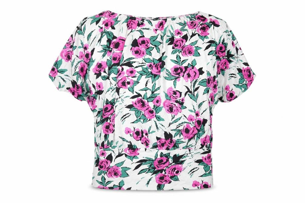 K&D Womens White Floral Viscose Basic Blouse Size 18 Off the Shoulder