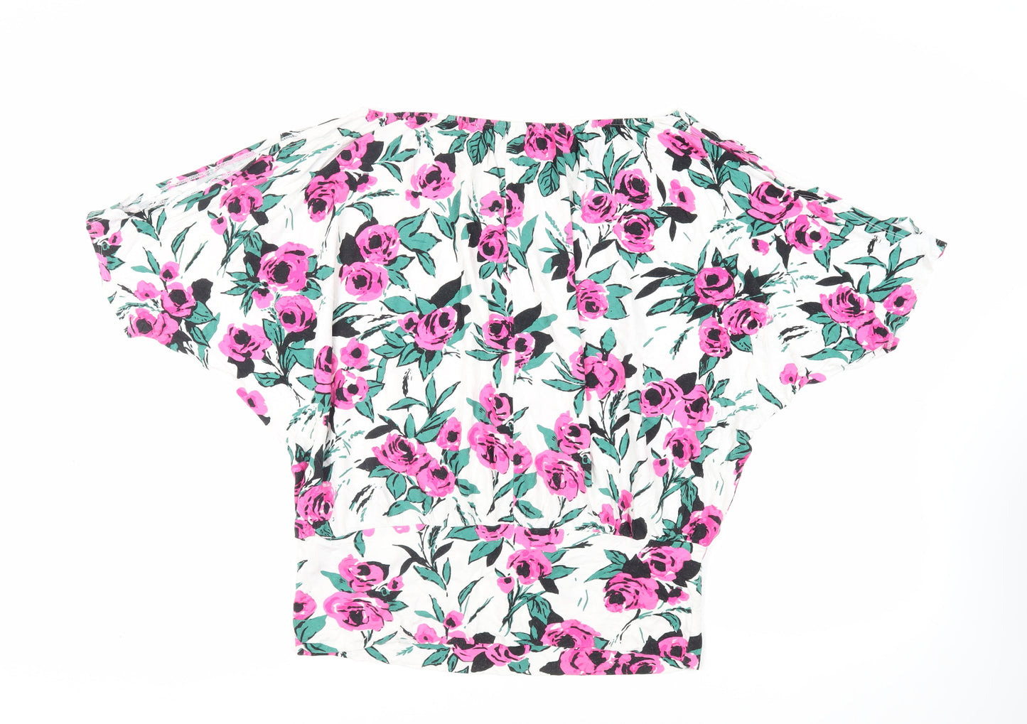 K&D Womens White Floral Viscose Basic Blouse Size 18 Off the Shoulder