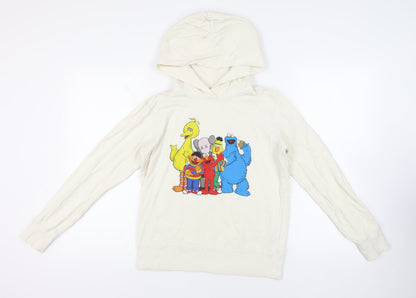 Preloved Uniqlo Womens Ivory Cotton Pullover Hoodie Size S Pullover - Sesame Street - Front
