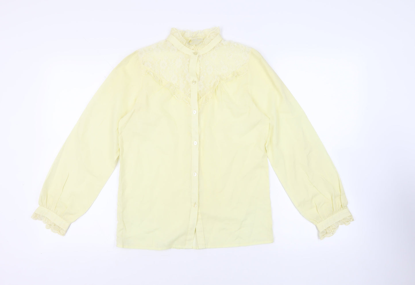 Chelsea Girl Womens Yellow Polyester Basic Button-Up Size 10 Mock Neck - Lace Detail