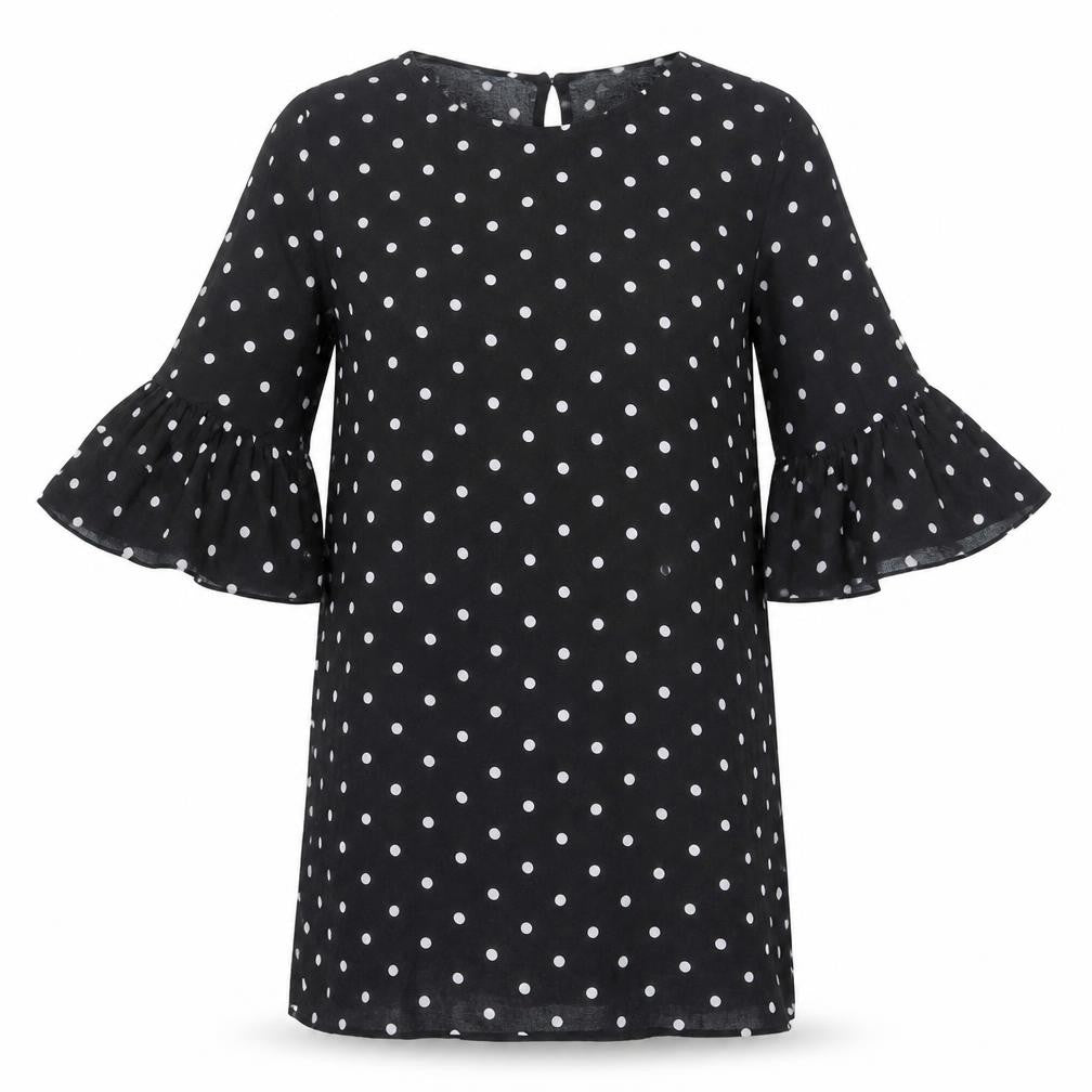 H&M Womens Black Polka Dot Viscose Shift Size 6 Round Neck Button