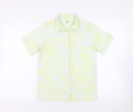 Marks and Spencer Girls Yellow Cotton Basic Button-Up Size 13-14 Years Collared Button - Tie Dye